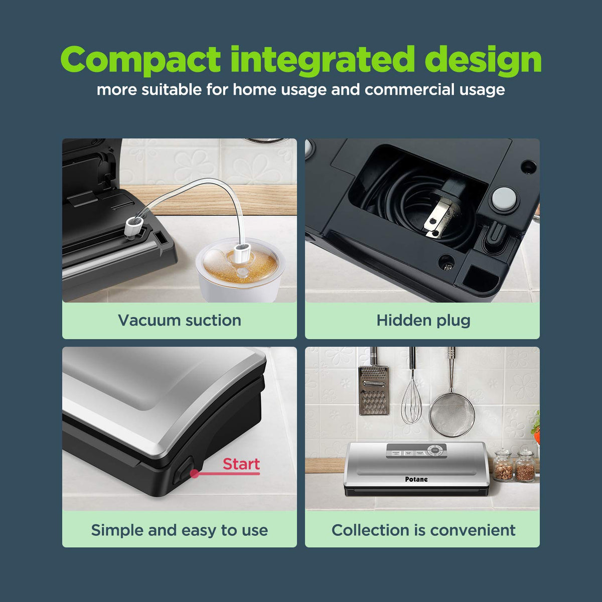 Potane compact silver design fits countertops while delivering reliable performance.
