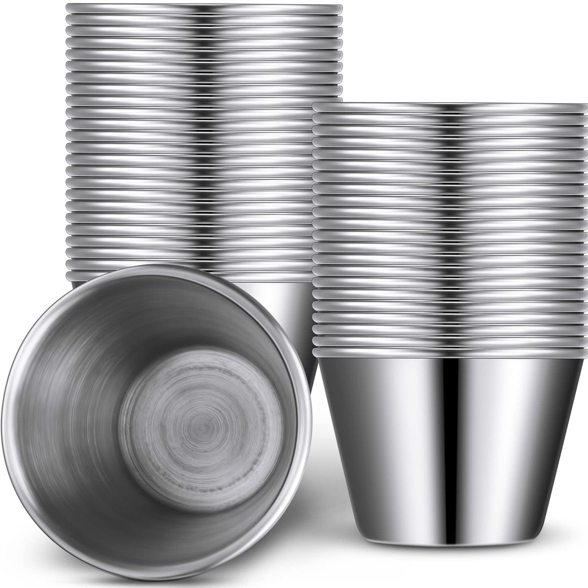Potchen 48-pack 2.5 oz metal ramekins ready for dipping sauces at gatherings