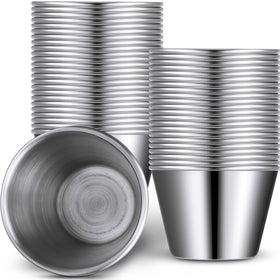 Potchen 48-pack 2.5 oz metal ramekins ready for dipping sauces at gatherings