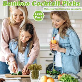 Potchen bamboo picks loop knot close-up emphasizes secure garnish and style.