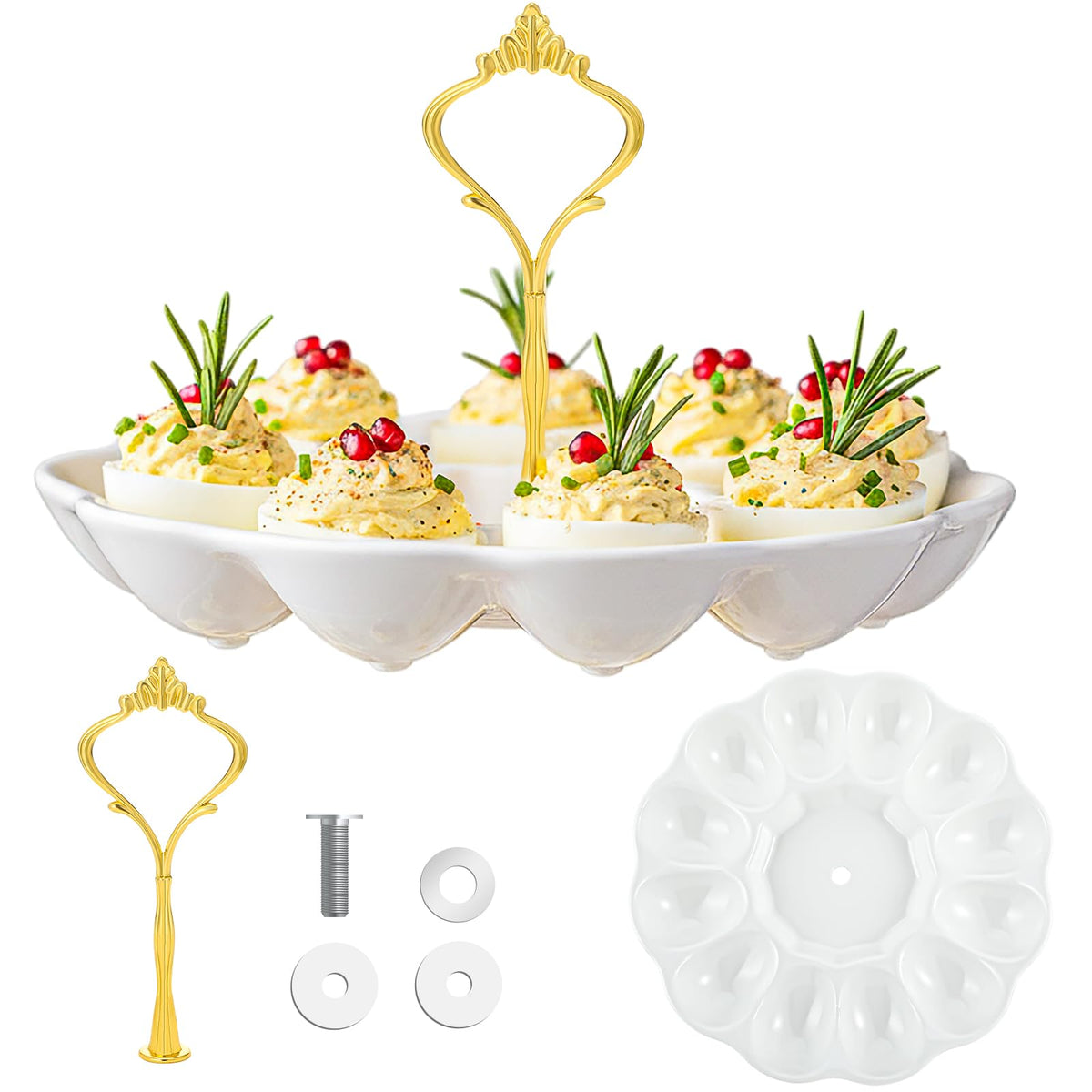 Potchen Crown 1-tier deviled egg platter on display for elegant entertaining