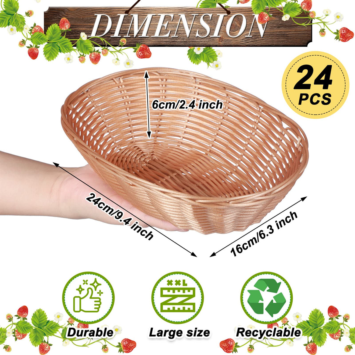 Potchen plastic oval basket showing perforated breathable design for fresh storage