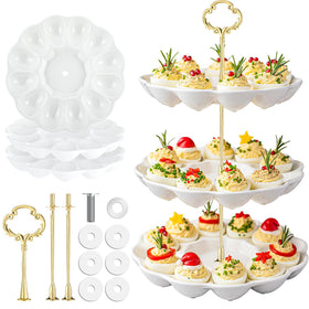 Potchen three-tier deviled egg platter assembled as an elegant centerpiece.