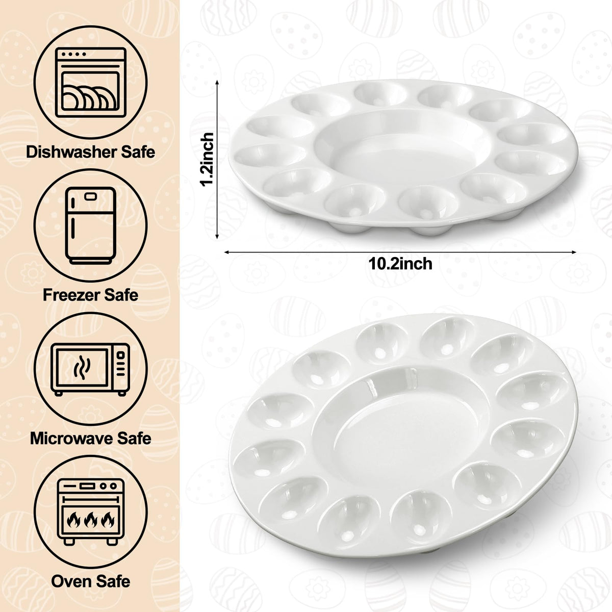 Potchen white ceramic deviled egg tray close-up highlighting glossy finish.