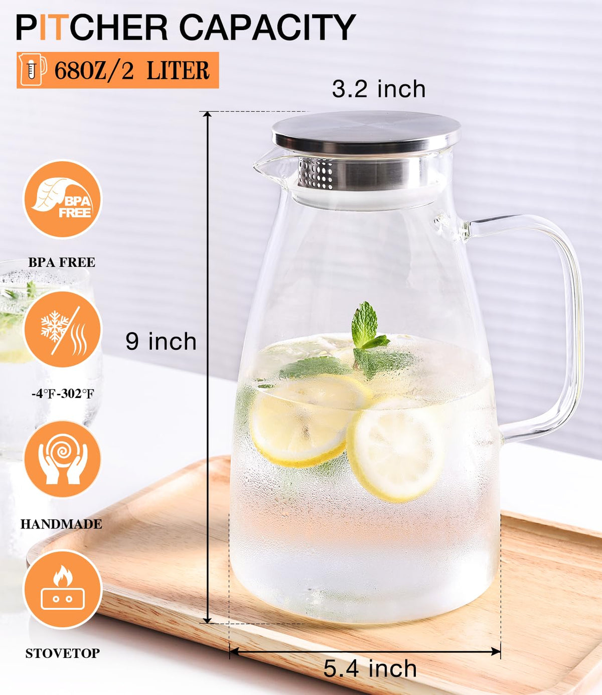 Potdoctor borosilicate glass pitcher with a sturdy, easy-to-grip handle.