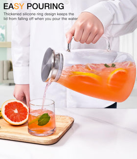 Potdoctor 2-liter borosilicate pitcher with a comfortable handle for easy serving.
