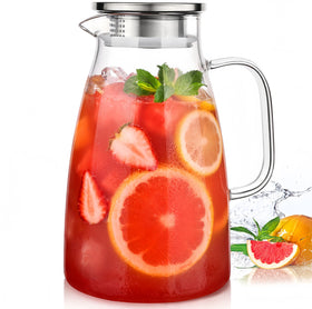 Potdoctor glass pitcher with lid and strainer for clean pouring.