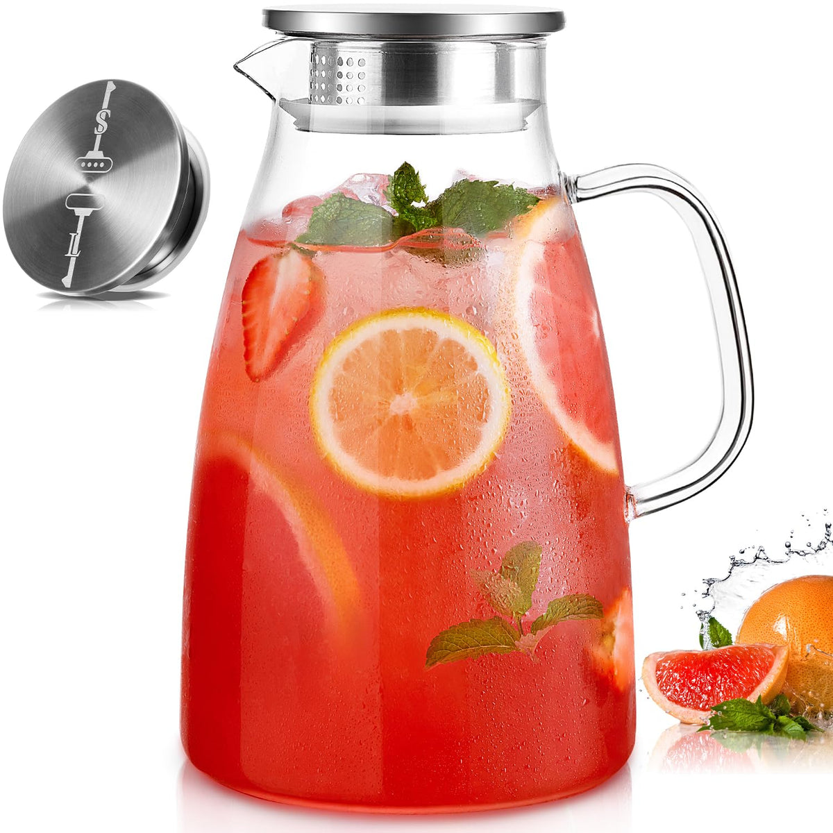 Potdoctor glass pitcher with lid and wide mouth for easy pouring.