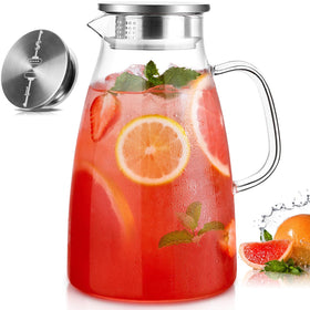 Potdoctor glass pitcher with lid and wide mouth for easy pouring.