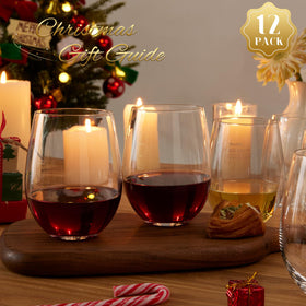 Potdoctor stemless wine glass with curved body for comfortable grip.