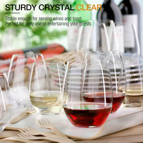 Potdoctor stemless wine glass with wide base for stability and reduced spills.