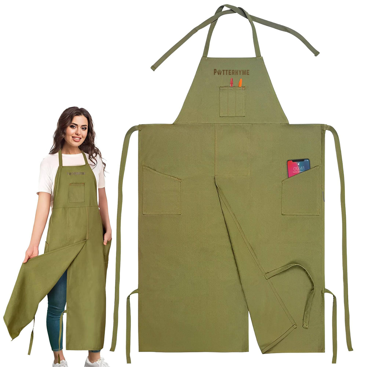 Potterhyme full coverage apron with split-leg design for clay work.