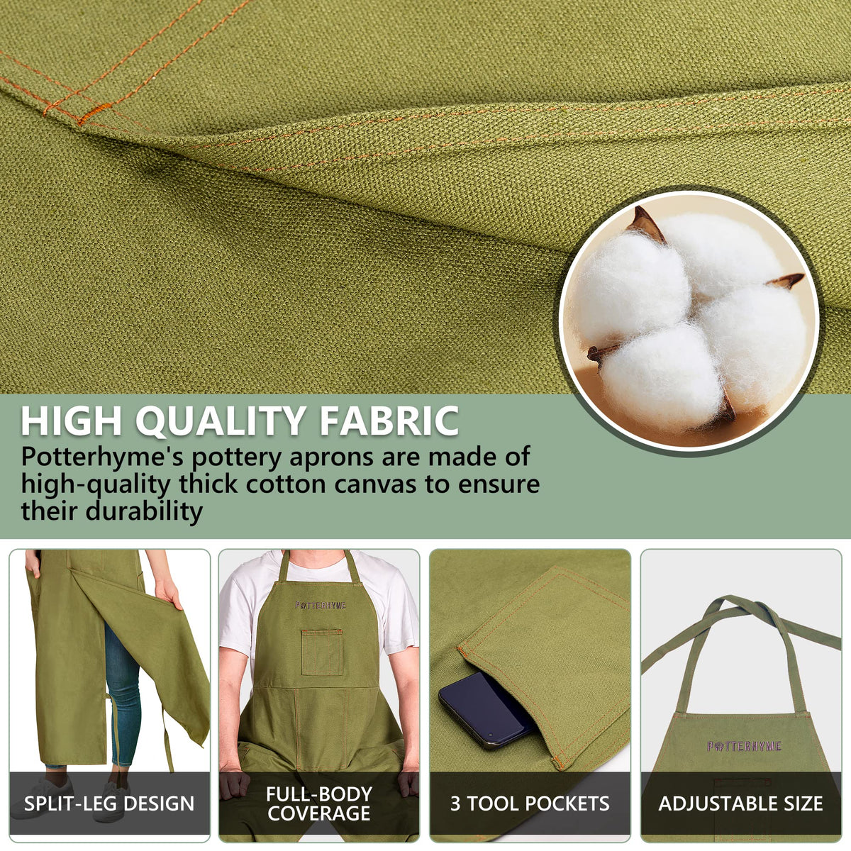Potterhyme thick cotton canvas offers durable daily wear.