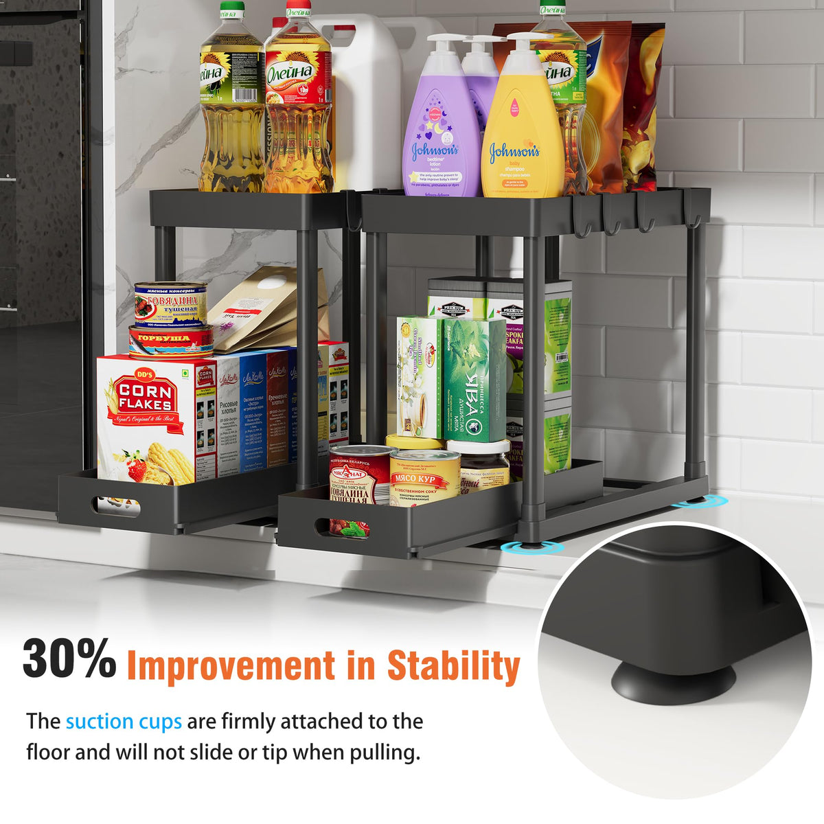 POUGNY smooth dual-drawer system enables one-handed access to essentials