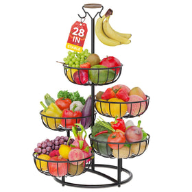 PouHenier.jh 5-tier fruit basket tower with banana hanger keeps produce organized on the counter.