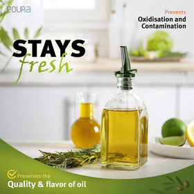 Poura oxidation-protection feature helps keep olive oil fresher longer between refills.