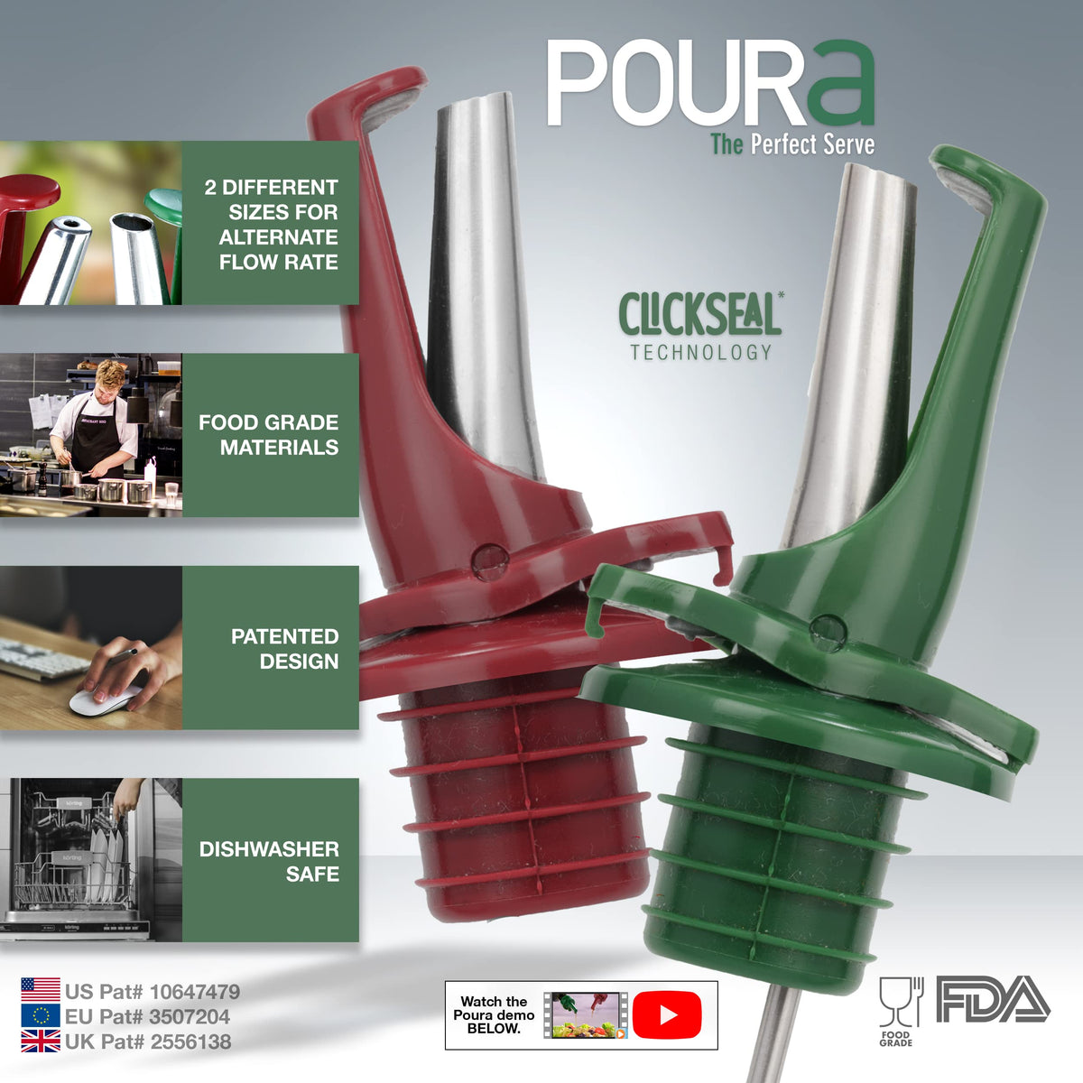 Poura vinegar spout mid-flow enables controlled dispensing