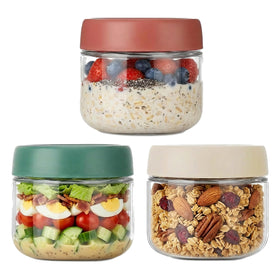 Povinmos 3-pack overnight oats jars in crystal-clear glass.