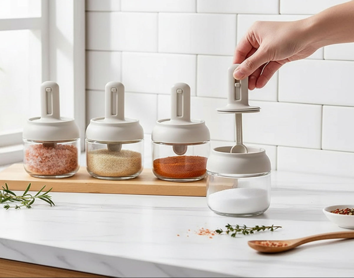 Decorative Povinmos glass jar set for stylish kitchen display