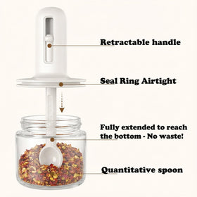 Close-up of retractable spoon in Povinmos salt container