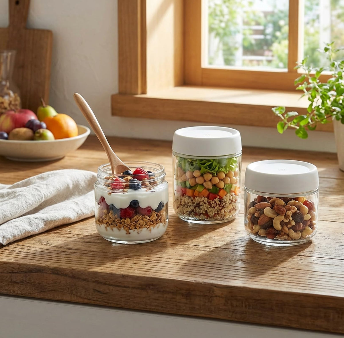 Povinmos stackable storage jar saving cabinet space.