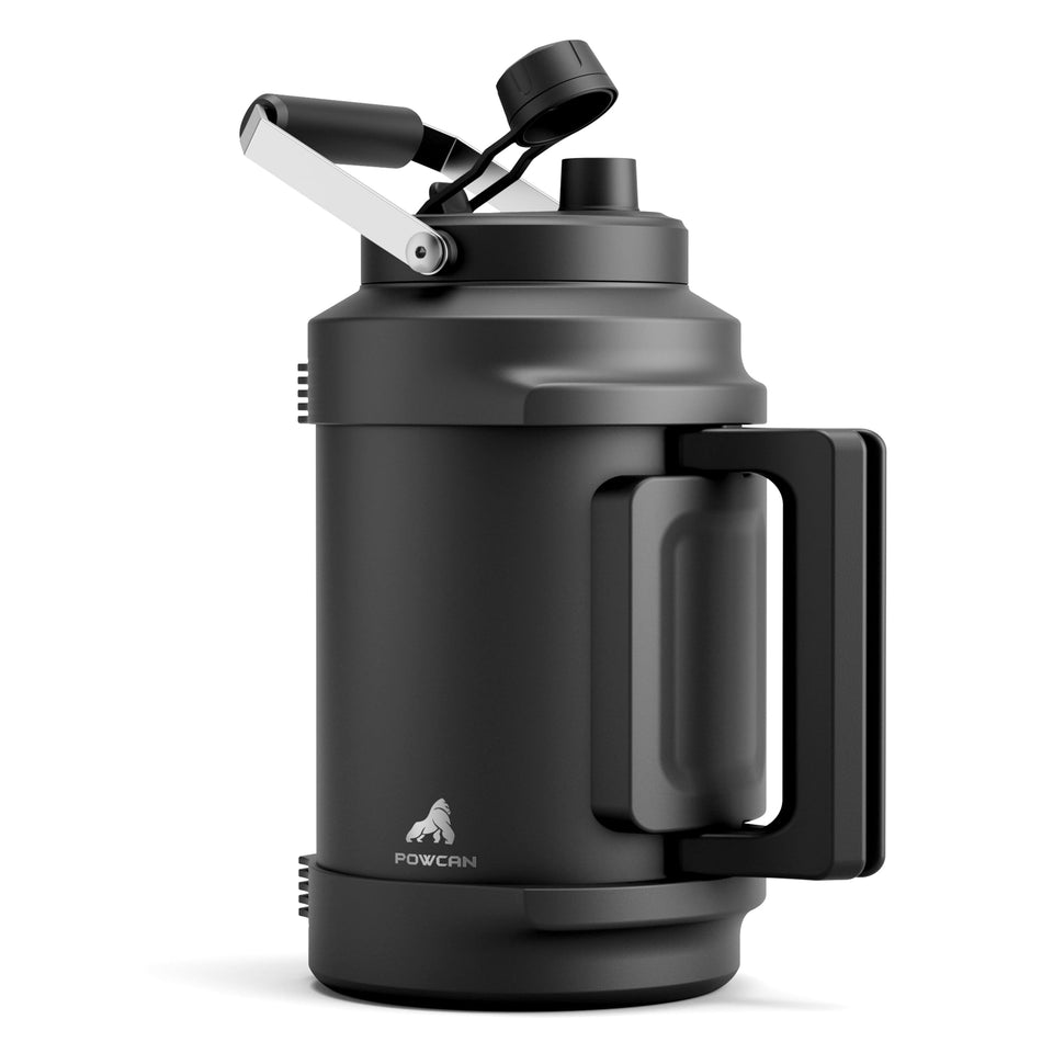 POWCAN 128oz insulated water bottle in stainless steel for all-day hydration.