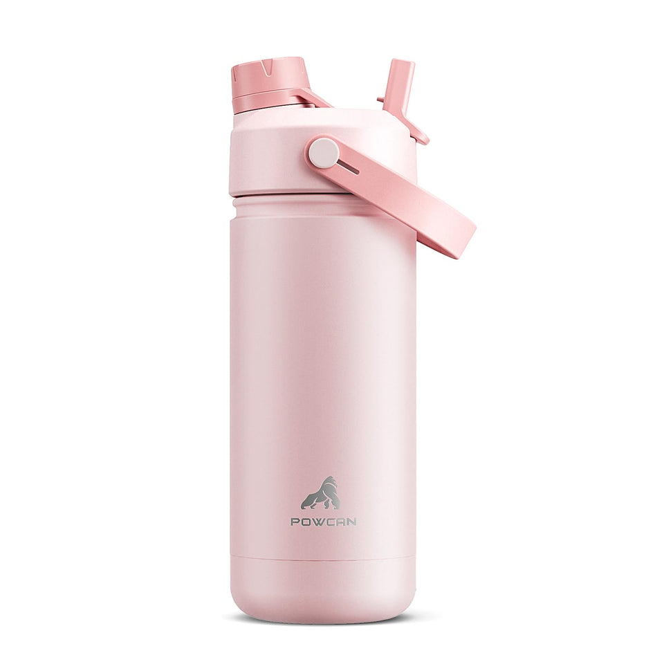 Powcan 18oz insulated bottle with straw lid for leak-proof cold hydration on the go