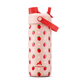 POWCAN 18oz kids bottle with straw-spout lid for spill-free school hydration