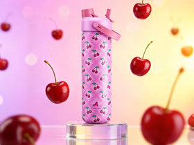 Close-up of POWCAN 2-in-1 straw and spout lid for easy sipping
