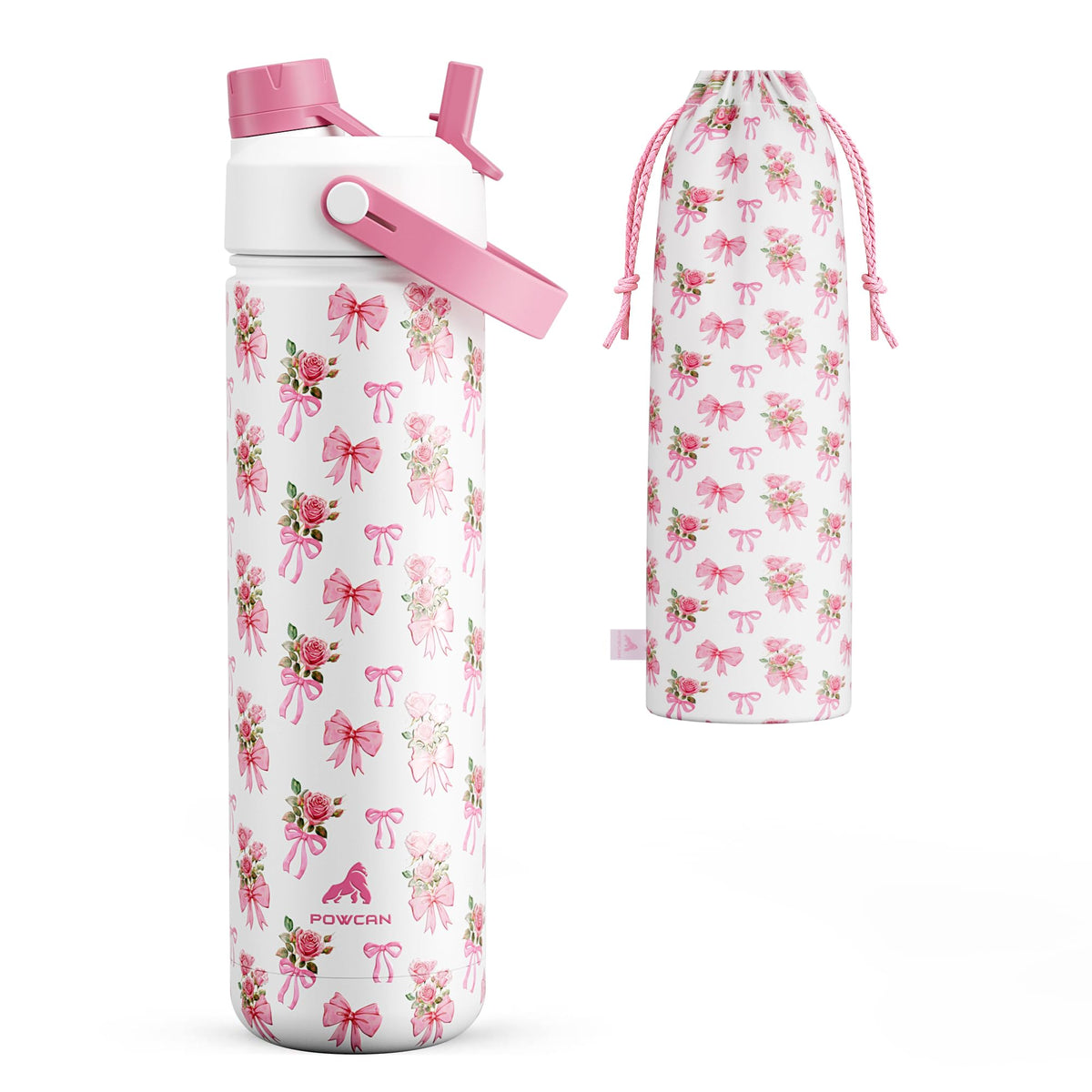 PowCAN 26oz insulated bottle with 2-in-1 lid for sipping and pouring.