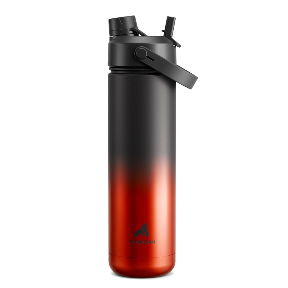 POWCAN 26 oz insulated bottle keeps drinks cold for hours and fits in most cup holders.