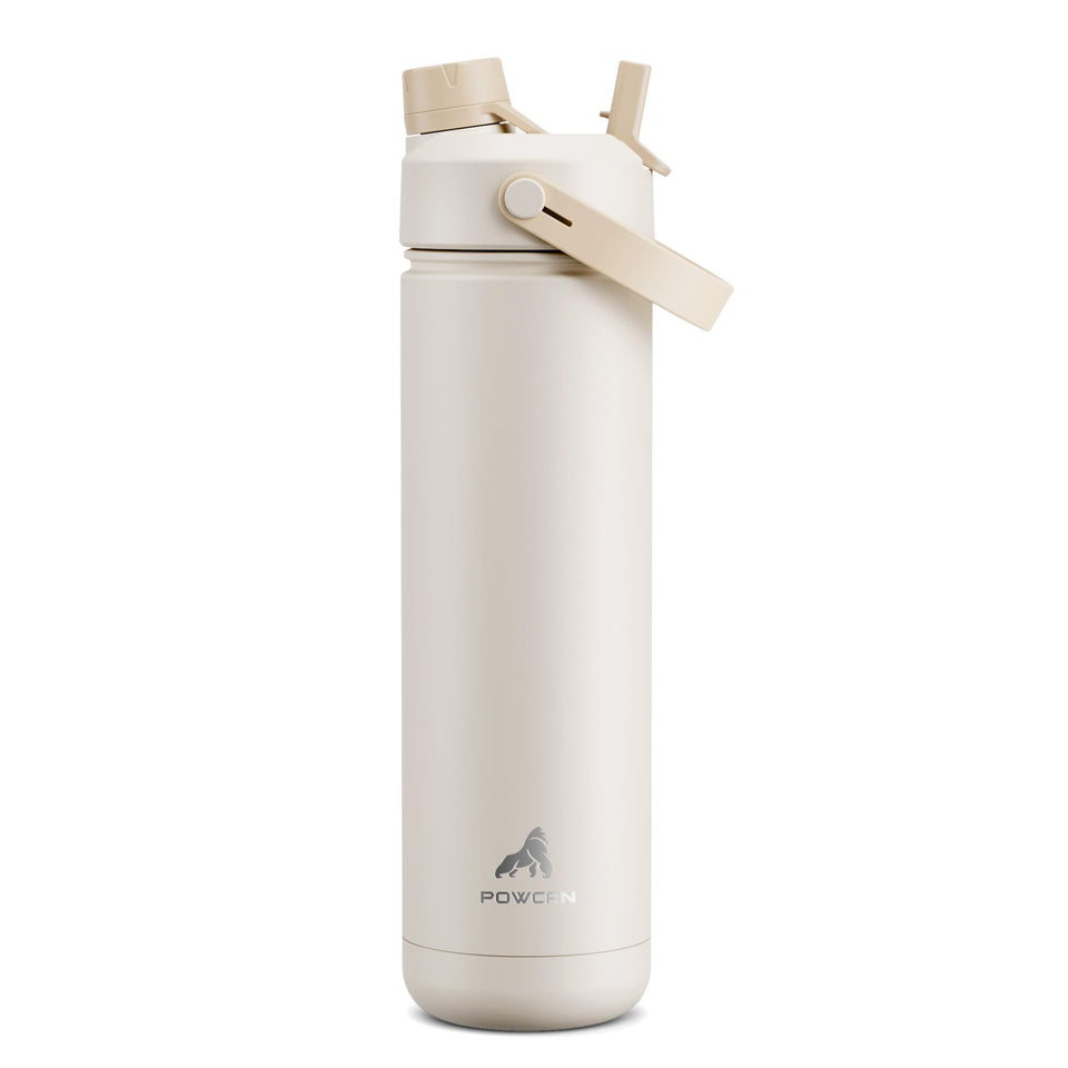 POWCAN 26oz insulated bottle with 2-in-1 lid and straw-spout for versatile sipping.