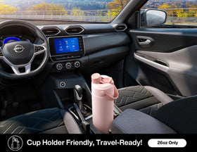POWCAN 26oz bottle fits car cup holders, ideal for commutes