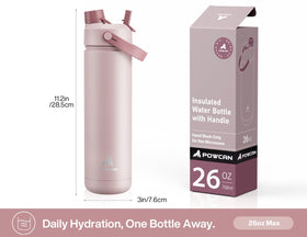 POWCAN 26 oz bottle leak-proof design for adventures and spills-free transport.