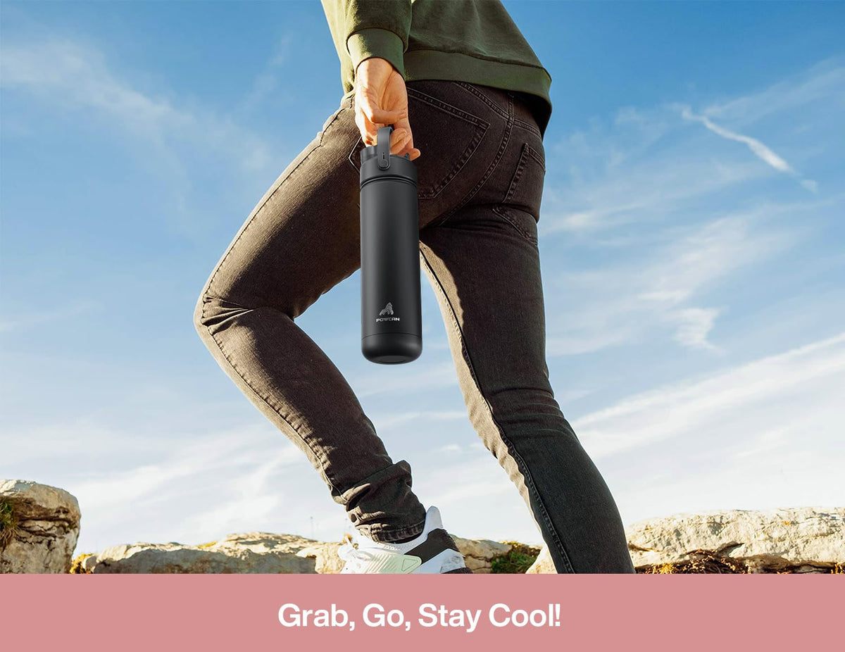 POWCAN bottle lid is dishwasher-safe; bottle should be hand washed