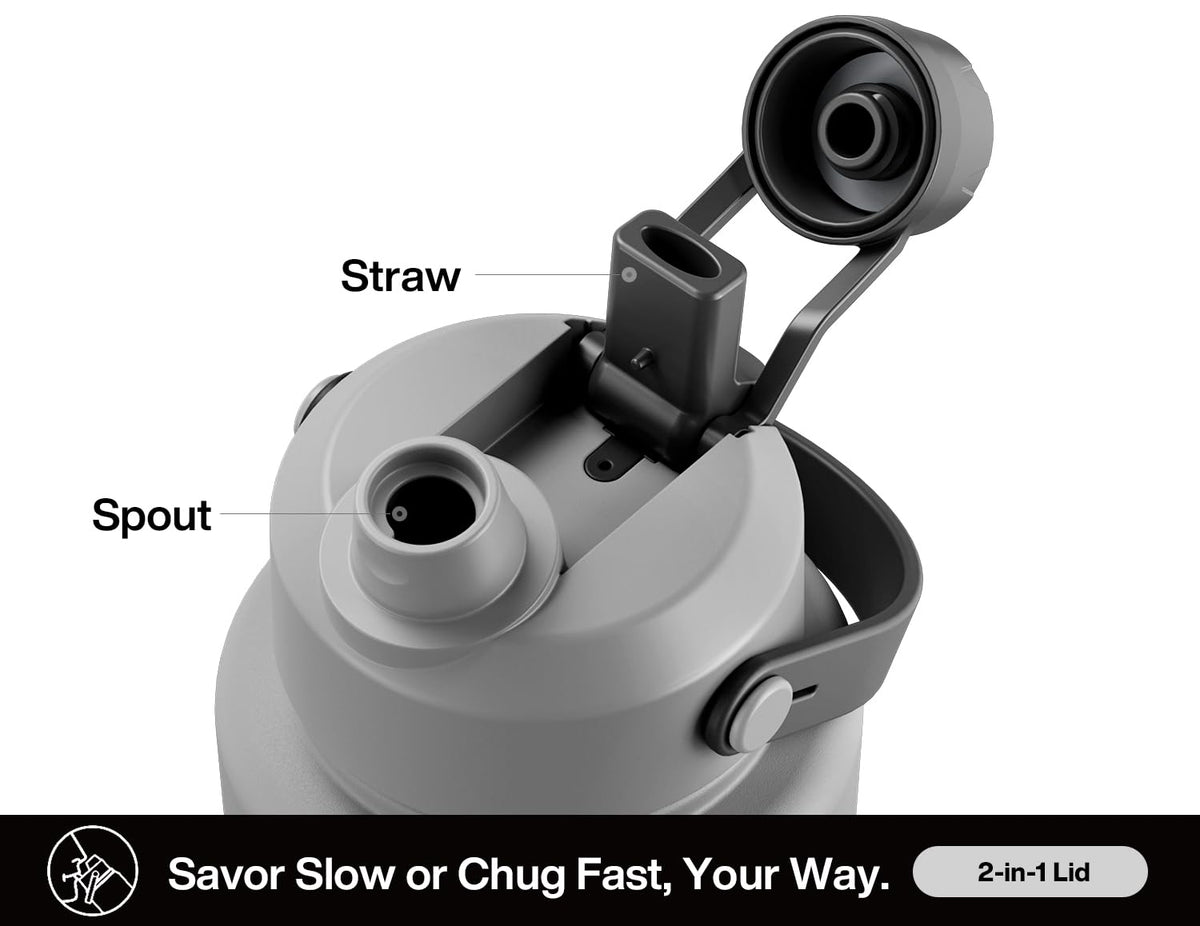 POWCAN 2-in-1 lid close-up for easy sipping and pouring.