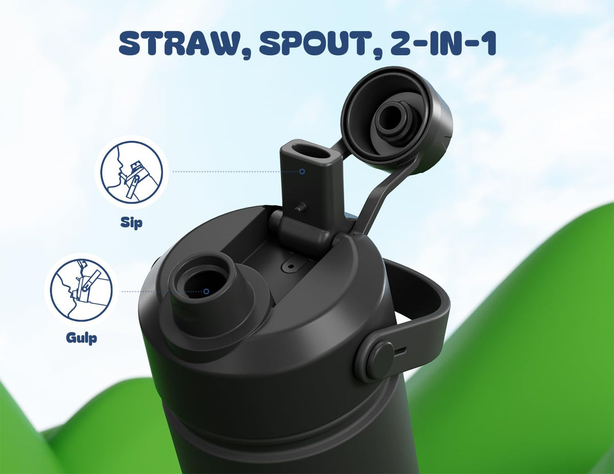POWCAN bottle with 2-in-1 lid straw spout promotes easy sipping
