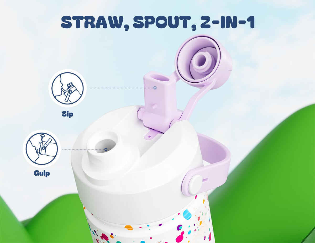POWCAN 2-in-1 lid with straw and spout for mess-free sipping.