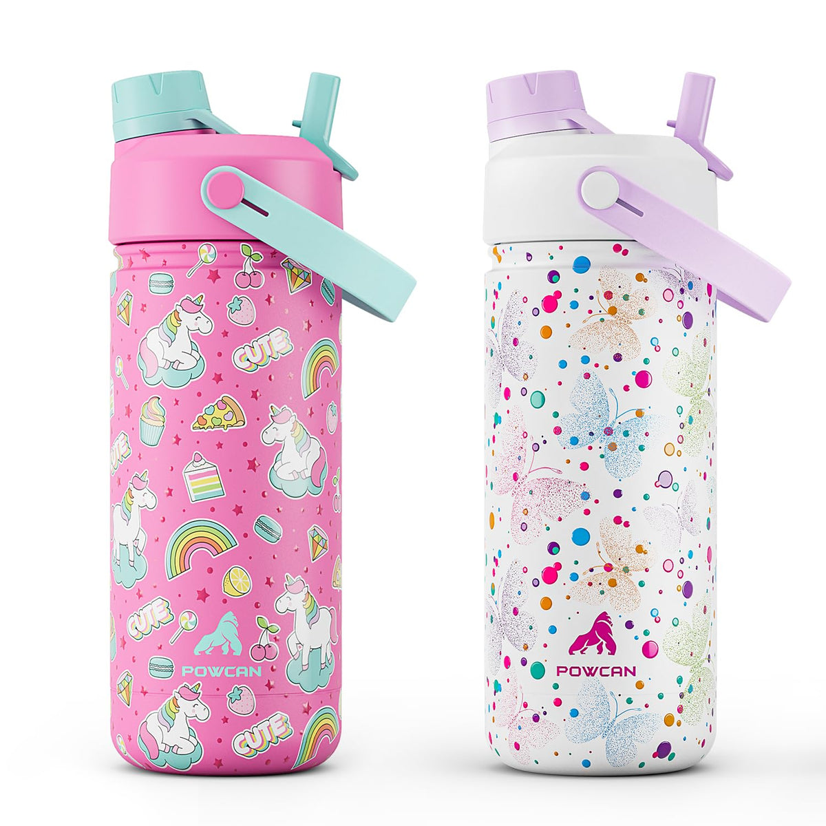 POWCAN 2-pack 18 oz kids bottle in bright colors for school hydration.