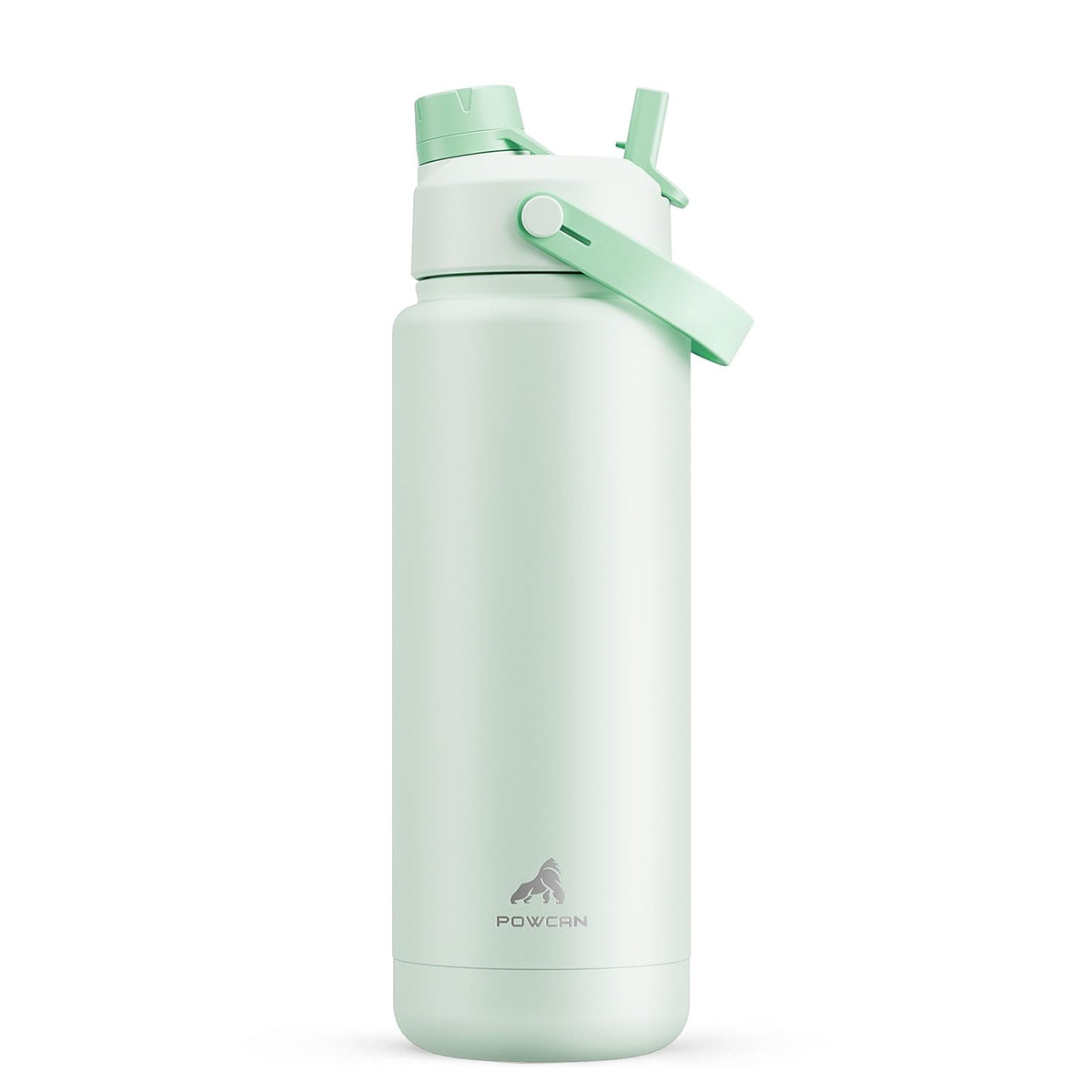 POWCAN 32 oz insulated bottle front view with mint finish, ideal for all-day hydration.