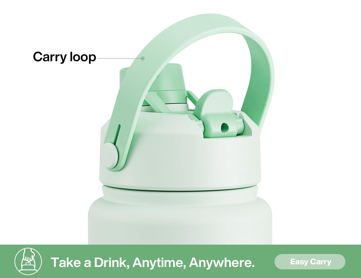 POWCAN mint lid with sip-spout emphasizes leak-proof performance during travel.