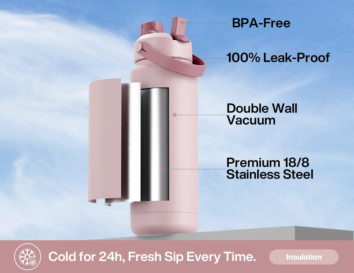 POWCAN 32 oz insulated bottle side view highlighting double-wall insulation for lasting cold or warm drinks