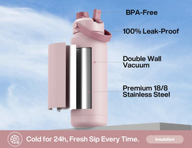 POWCAN 32 oz insulated bottle side view highlighting double-wall insulation for lasting cold or warm drinks