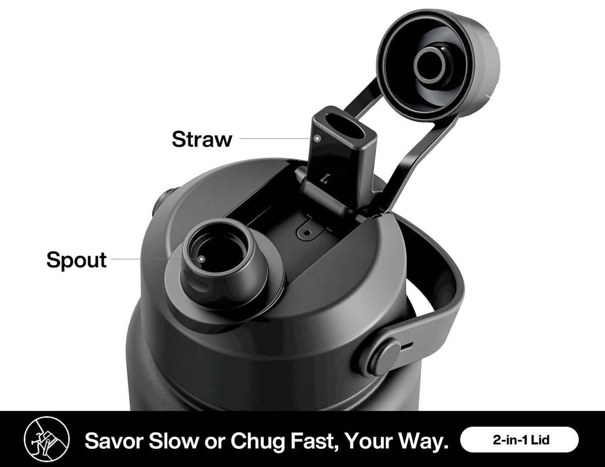 POWCAN bottle with spout for easy chugging during workouts.