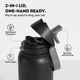 Powcan bottle lid with push-spout and flip straw ready for quick sips.