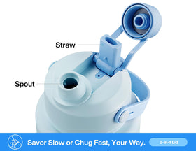 POWCAN 40oz Sea Breeze lid assembly demonstrates 2-in-1 sipping and pouring design