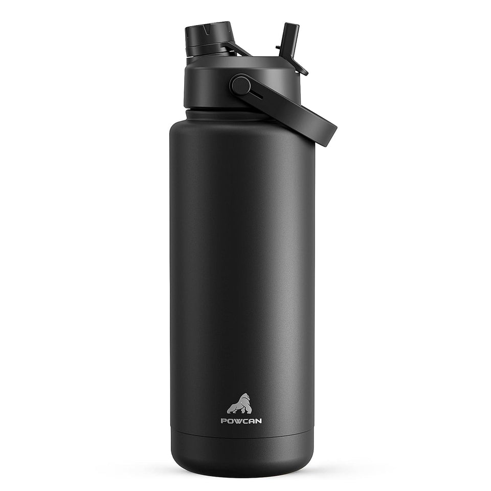 POWCAN 40 oz insulated bottle with 2-in-1 lid keeps beverages cold for hours.
