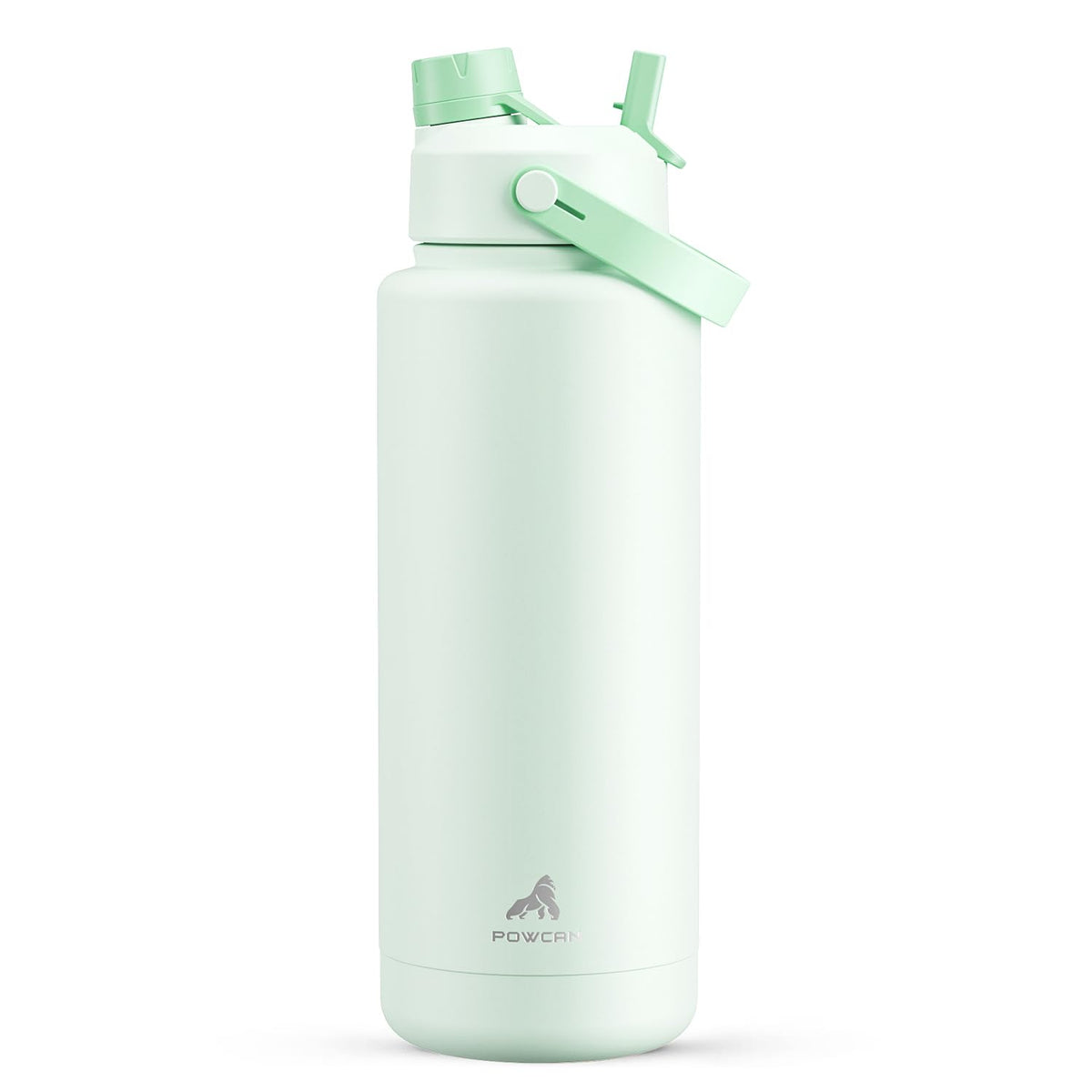 POWCAN 40oz insulated bottle in mint with lid-straw setup for easy sipping.