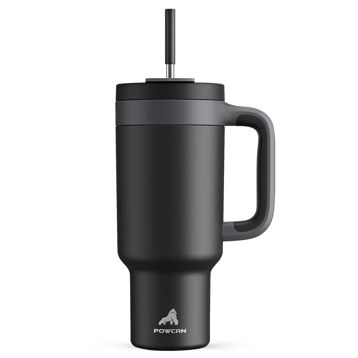 POWCAN 40 oz tumbler with handle keeps drinks icy for up to 34 hours.