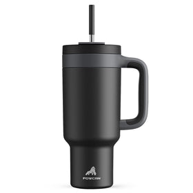 POWCAN 40 oz tumbler with handle keeps drinks icy for up to 34 hours.